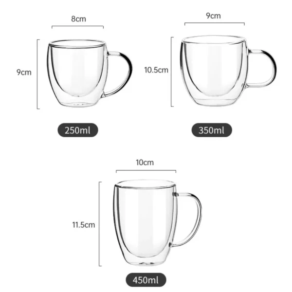250ml/350ml/450ml with Handle Double Layer Glass Cup High Borosilicate Glass Drinkware Transparent Coffee Cup Heat Resistant 6