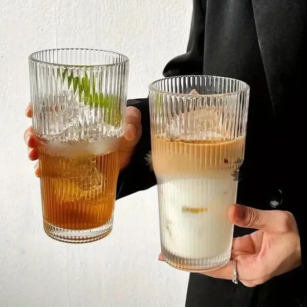 600ml Stripe Glass Cup with Lid and Straw Transparent Drinking Glasses for Juice Water and Iced Coffee Cups Mug Drinkware 3