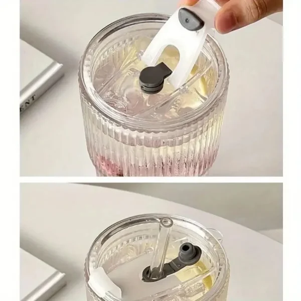 600ml Stripe Glass Cup with Lid and Straw Transparent Drinking Glasses for Juice Water and Iced Coffee Cups Mug Drinkware 4