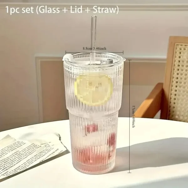 600ml Stripe Glass Cup with Lid and Straw Transparent Drinking Glasses for Juice Water and Iced Coffee Cups Mug Drinkware 5