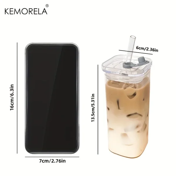 1/2/4/6Pc Square Heat Resistant Coffee Glass Cup With Lid and Straw Transparent Milk Tea Juice Coffee Mug For Home Bar Drinkware 6