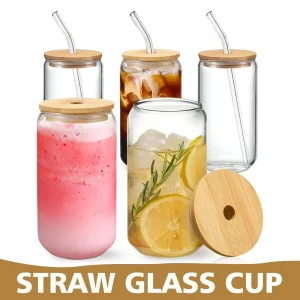 1PC Straw Glass Cup 350/550ml Transparent Water Juice Glass Beer Can Milk Coffee Mug Drinkware Kitchen Accessories 1
