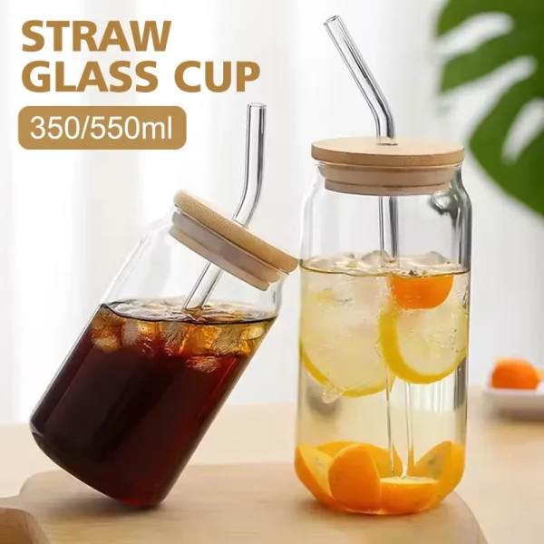 1PC Straw Glass Cup 350/550ml Transparent Water Juice Glass Beer Can Milk Coffee Mug Drinkware Kitchen Accessories 2