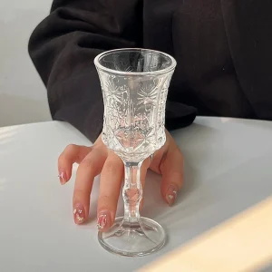 100ml 4pcs Set Transparent Drinkware Champagne Glass Vintage Carved High Footed Cup Cocktail Glass Restaurant Party Red Wine Mug 1
