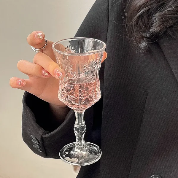 100ml 4pcs Set Transparent Drinkware Champagne Glass Vintage Carved High Footed Cup Cocktail Glass Restaurant Party Red Wine Mug 2