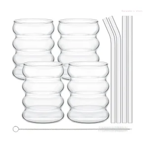 Single-Layer Glass Cup with Straw Drinking Mugs Coffee Drinkware Glasses 1
