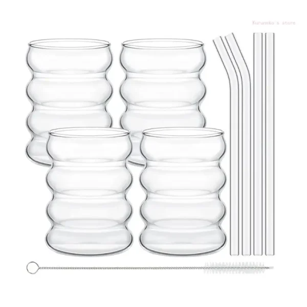 Single-Layer Glass Cup with Straw Drinking Mugs Coffee Drinkware Glasses 1