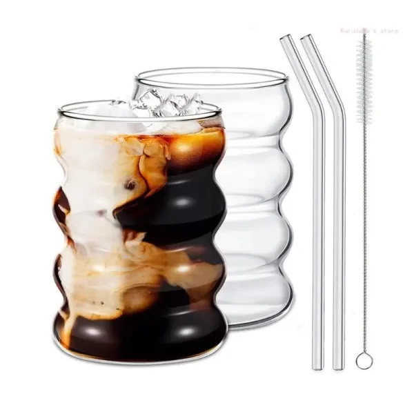Single-Layer Glass Cup with Straw Drinking Mugs Coffee Drinkware Glasses 2