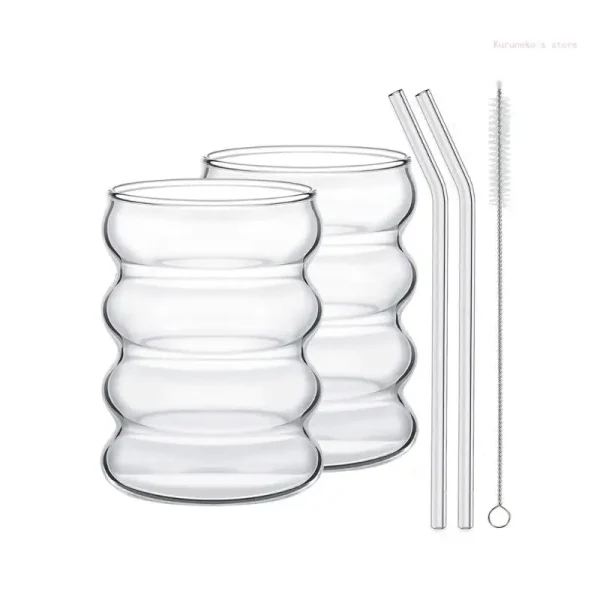 Single-Layer Glass Cup with Straw Drinking Mugs Coffee Drinkware Glasses 4