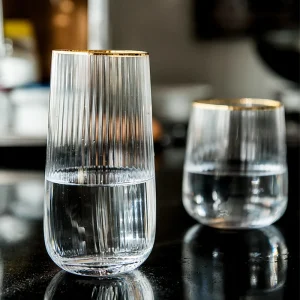 Japanese Gold Silm Vertical Grain Glass Cup 450/520MLHeat-Resistant Household Simple Cups for Cofffee Milk Juice Bar Drinkware 1