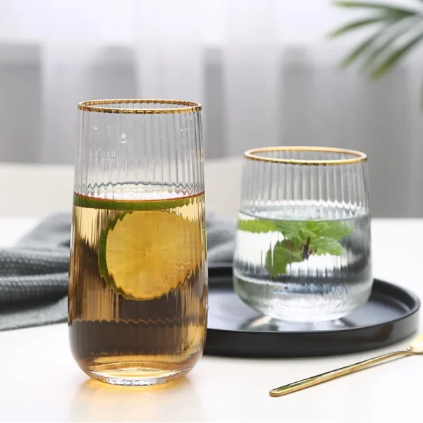 Japanese Gold Silm Vertical Grain Glass Cup 450/520MLHeat-Resistant Household Simple Cups for Cofffee Milk Juice Bar Drinkware 2