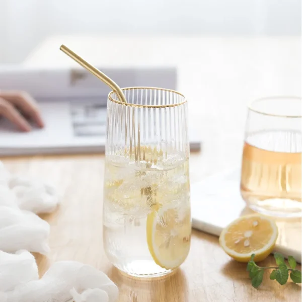 Japanese Gold Silm Vertical Grain Glass Cup 450/520MLHeat-Resistant Household Simple Cups for Cofffee Milk Juice Bar Drinkware 3