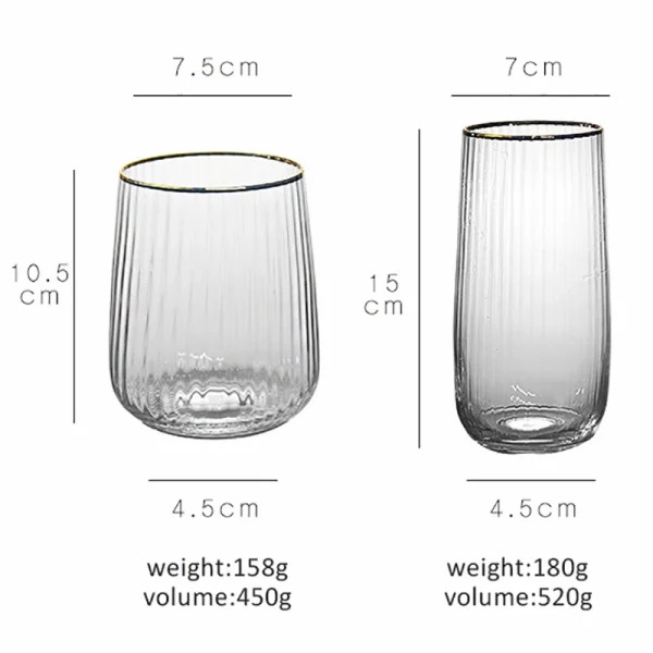 Japanese Gold Silm Vertical Grain Glass Cup 450/520MLHeat-Resistant Household Simple Cups for Cofffee Milk Juice Bar Drinkware 4