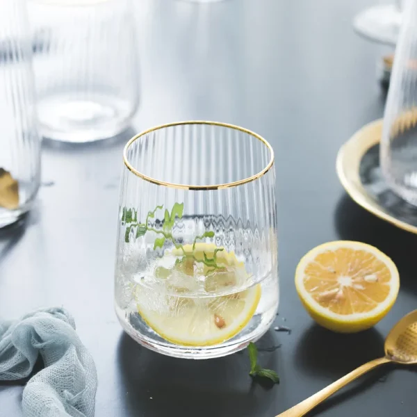 Japanese Gold Silm Vertical Grain Glass Cup 450/520MLHeat-Resistant Household Simple Cups for Cofffee Milk Juice Bar Drinkware 6