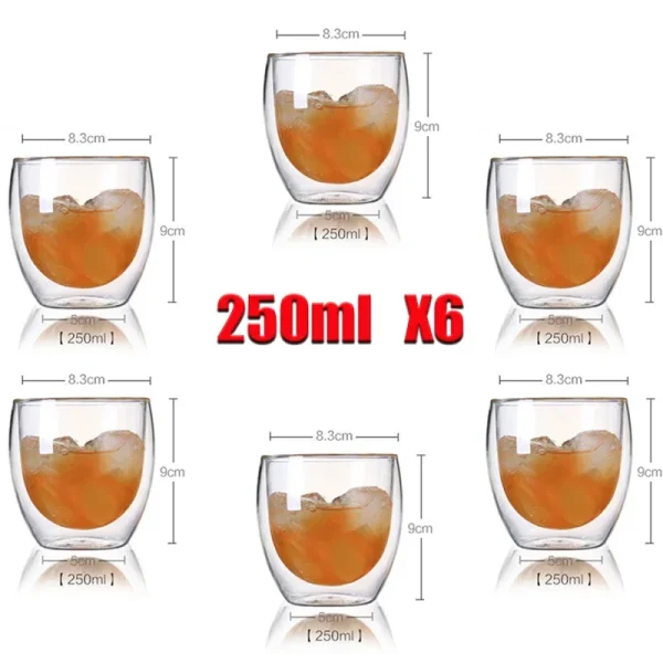 2-6PCS Double Wall High Borosilicate Glass Mug Heat Resistant Tea Milk Juice Coffee Water Cup Bar Drinkware Gift Creativity Set 1