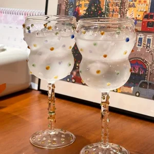 1pc 280ml Goble Colorful Studded Wine Glass Embossed Dots Champagne Glass for Whisky Cocktail Drinkware Gift Cocktail Glass 1