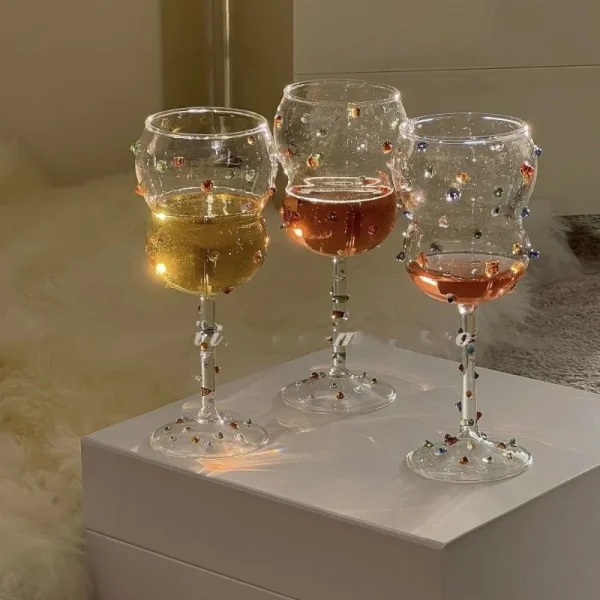 1pc 280ml Goble Colorful Studded Wine Glass Embossed Dots Champagne Glass for Whisky Cocktail Drinkware Gift Cocktail Glass 2