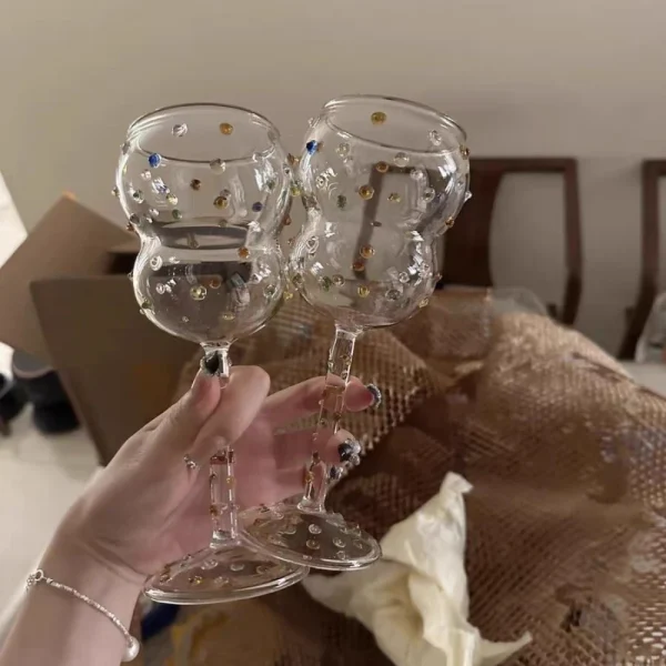 1pc 280ml Goble Colorful Studded Wine Glass Embossed Dots Champagne Glass for Whisky Cocktail Drinkware Gift Cocktail Glass 4