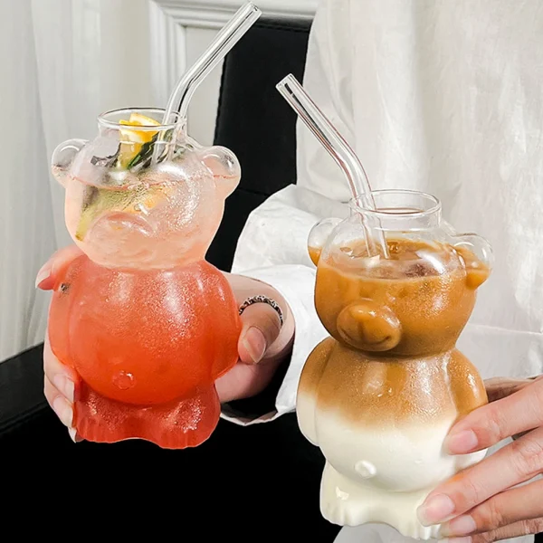 Bear Shaped Glass Cup Cute Bear Glass Cup Novelty Juice Glass Drinkware Beverage Glasses for Girlfriends Female Birthday Gift 1