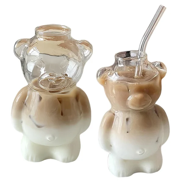 Bear Shaped Glass Cup Cute Bear Glass Cup Novelty Juice Glass Drinkware Beverage Glasses for Girlfriends Female Birthday Gift 2