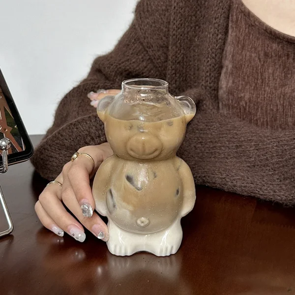 Bear Shaped Glass Cup Cute Bear Glass Cup Novelty Juice Glass Drinkware Beverage Glasses for Girlfriends Female Birthday Gift 3