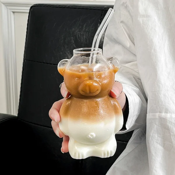 Bear Shaped Glass Cup Cute Bear Glass Cup Novelty Juice Glass Drinkware Beverage Glasses for Girlfriends Female Birthday Gift 4