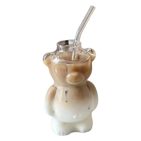 Bear Shaped Glass Cup Cute Bear Glass Cup Novelty Juice Glass Drinkware Beverage Glasses for Girlfriends Female Birthday Gift 6