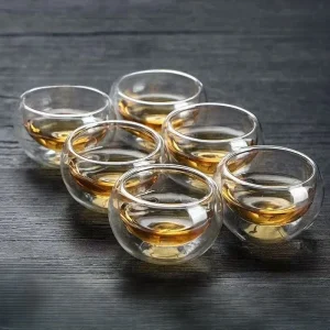 4/6pcs 50ml Shot Glass Teacups Double Wall Glasses Tea Cups Exquisite Kung Fu Drinkware Home Decor Espresso Tea Set Teacup 1