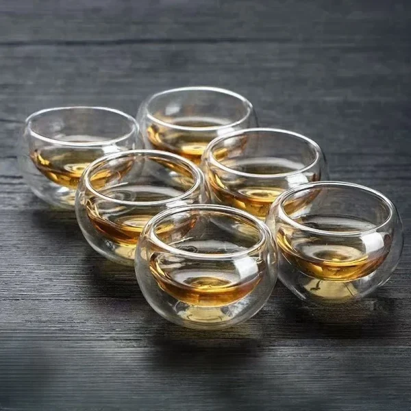 4/6pcs 50ml Shot Glass Teacups Double Wall Glasses Tea Cups Exquisite Kung Fu Drinkware Home Decor Espresso Tea Set Teacup 1