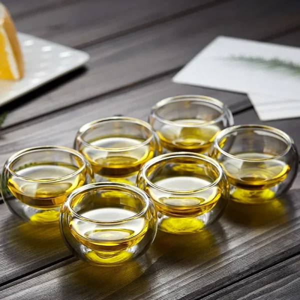 4/6pcs 50ml Shot Glass Teacups Double Wall Glasses Tea Cups Exquisite Kung Fu Drinkware Home Decor Espresso Tea Set Teacup 2