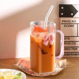 Transparent Glass Tea Cup 750ML Coffee Mugs Glasses with Straw Lid For Milk Juice Drinking Water Drinkware Home Glassware Set 컵 1