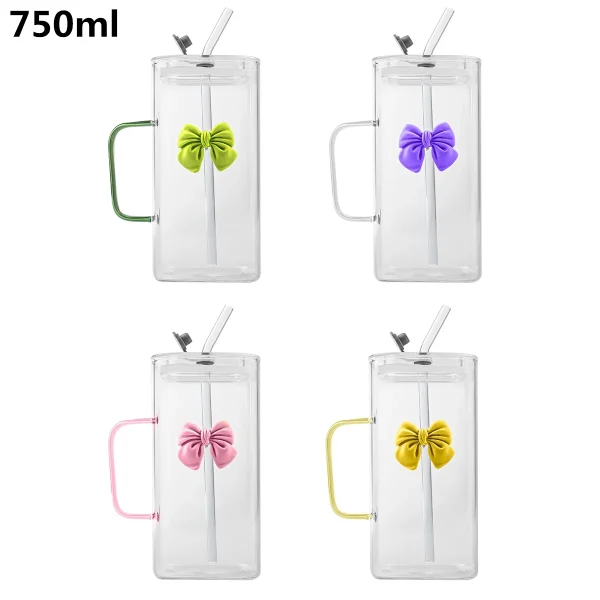 Transparent Glass Tea Cup 750ML Coffee Mugs Glasses with Straw Lid For Milk Juice Drinking Water Drinkware Home Glassware Set 컵 2