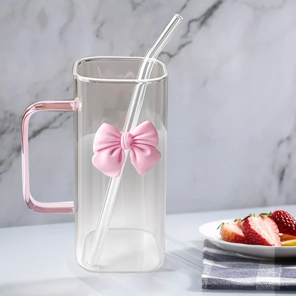 Transparent Glass Tea Cup 750ML Coffee Mugs Glasses with Straw Lid For Milk Juice Drinking Water Drinkware Home Glassware Set 컵 3