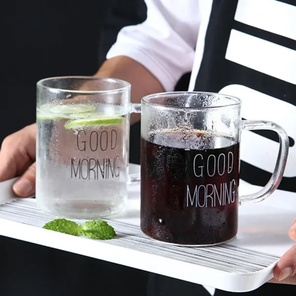 Creative Glass Coffee Tea Mug Drinks Cute Letter Dessert Breakfast Milk Cup Glass Mugs Handle Drinkware with Handle 400ML 2