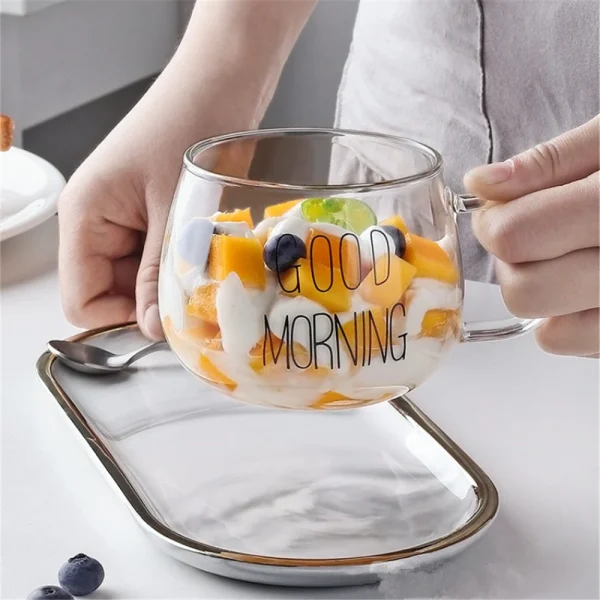 Creative Glass Coffee Tea Mug Drinks Cute Letter Dessert Breakfast Milk Cup Glass Mugs Handle Drinkware with Handle 400ML 4
