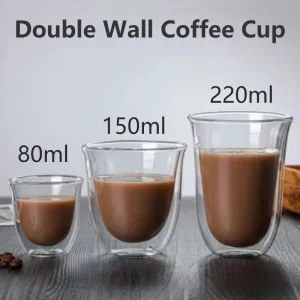 2pcs 80/150/220ml Double Wall Coffee Cup Heat Insulation Glass Cup Beer Milk Water Cups Transparent Cup Glass Drinkware Mug 1