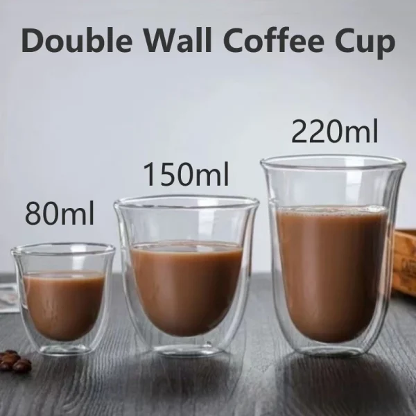 2pcs 80/150/220ml Double Wall Coffee Cup Heat Insulation Glass Cup Beer Milk Water Cups Transparent Cup Glass Drinkware Mug 1