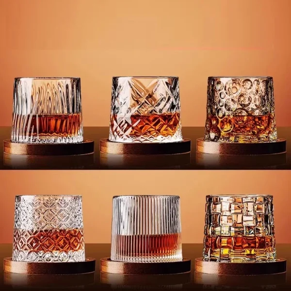 Tumbler Whiskey Glass with Base Crystal Whiskey Glasses Rotating Spinning Wine Brandy Glass Cup Drinkware for Bar Home 1