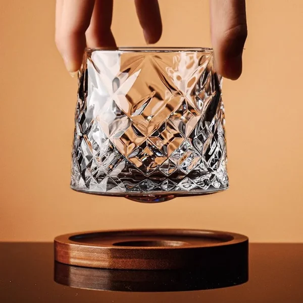 Tumbler Whiskey Glass with Base Crystal Whiskey Glasses Rotating Spinning Wine Brandy Glass Cup Drinkware for Bar Home 2