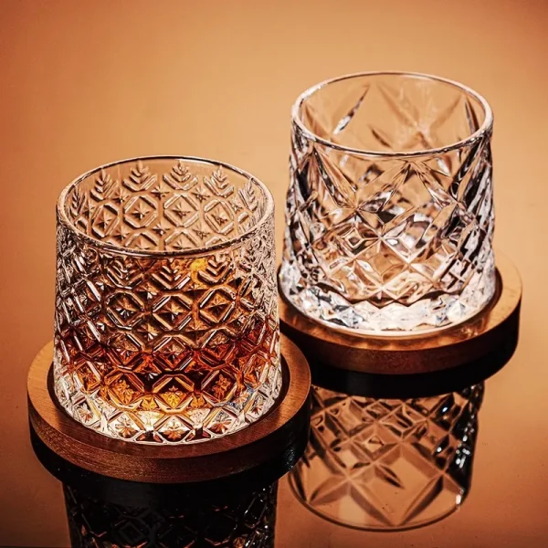 Tumbler Whiskey Glass with Base Crystal Whiskey Glasses Rotating Spinning Wine Brandy Glass Cup Drinkware for Bar Home 3
