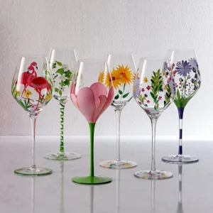 Retro Painted Tulips Glass Red Wine Glass Whisky Drinking Cocktail Martini Glasses Creative Barware Household Drinkware Party 1