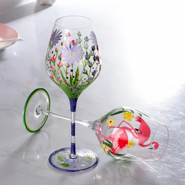 Retro Painted Tulips Glass Red Wine Glass Whisky Drinking Cocktail Martini Glasses Creative Barware Household Drinkware Party 3