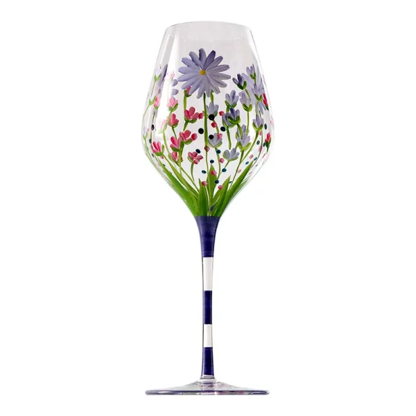 Retro Painted Tulips Glass Red Wine Glass Whisky Drinking Cocktail Martini Glasses Creative Barware Household Drinkware Party 6