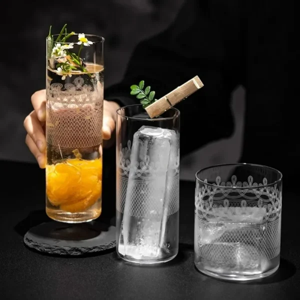 Japanese Style Cocktail Glasses Cups,Ultra Thin Etched Collins Cup, Classic Whisky Glass Cup,Drinkware For Party Bar,Water Tools 3