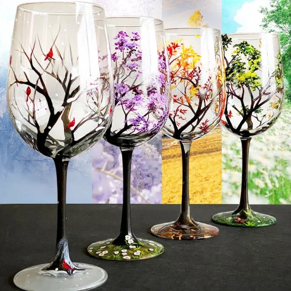 Glass Four Seasons Tree Wine Glass Creative Printed Goblet Large Capacity Drinkware Beer Family Party Bar Party Drinkware 1