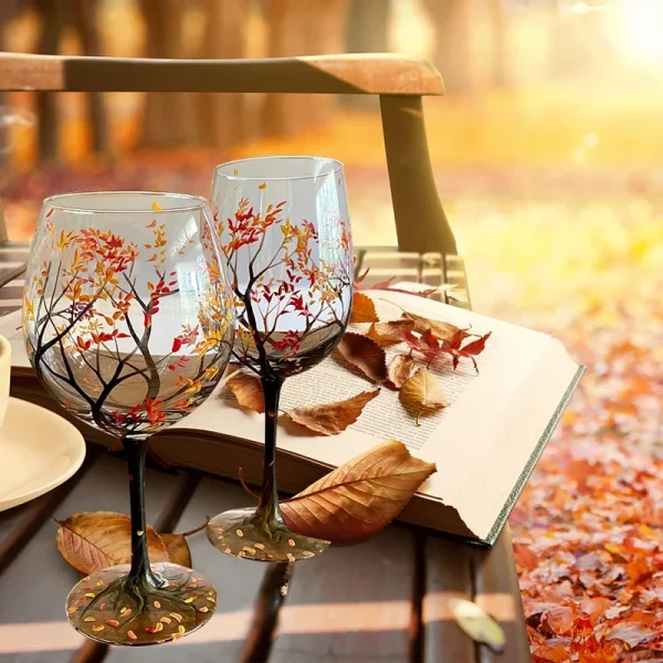 Glass Four Seasons Tree Wine Glass Creative Printed Goblet Large Capacity Drinkware Beer Family Party Bar Party Drinkware 3