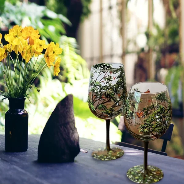 Glass Four Seasons Tree Wine Glass Creative Printed Goblet Large Capacity Drinkware Beer Family Party Bar Party Drinkware 4