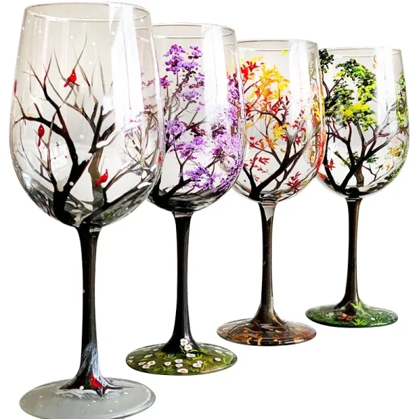 Glass Four Seasons Tree Wine Glass Creative Printed Goblet Large Capacity Drinkware Beer Family Party Bar Party Drinkware 6