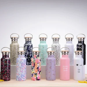 500ML Sports THERMOS CUP With Handle,Bamboo Lid,Printed Drinkware,Stainless steel Vacuum Flasks,Camping And Gym Water Bottle 1