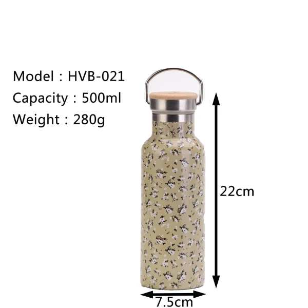 500ML Sports THERMOS CUP With Handle,Bamboo Lid,Printed Drinkware,Stainless steel Vacuum Flasks,Camping And Gym Water Bottle 4